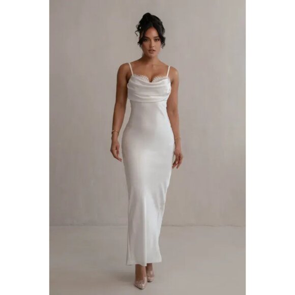 JLUXLABEL IVORY UNVEILED SATIN MAXI BRIDAL DRESS - Size Medium - Picture 1 of 11
